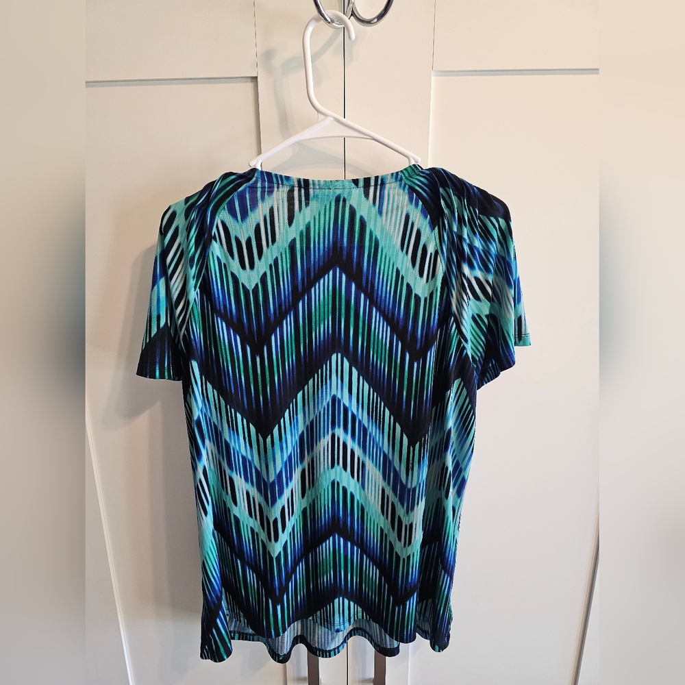 Style & Co. Women's Blue and Green Patterned Blouse - Picture 3 of 3